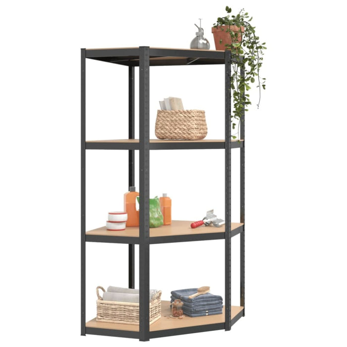 4-layer Corner Shelf Anthracite Steel And Engineered Wood