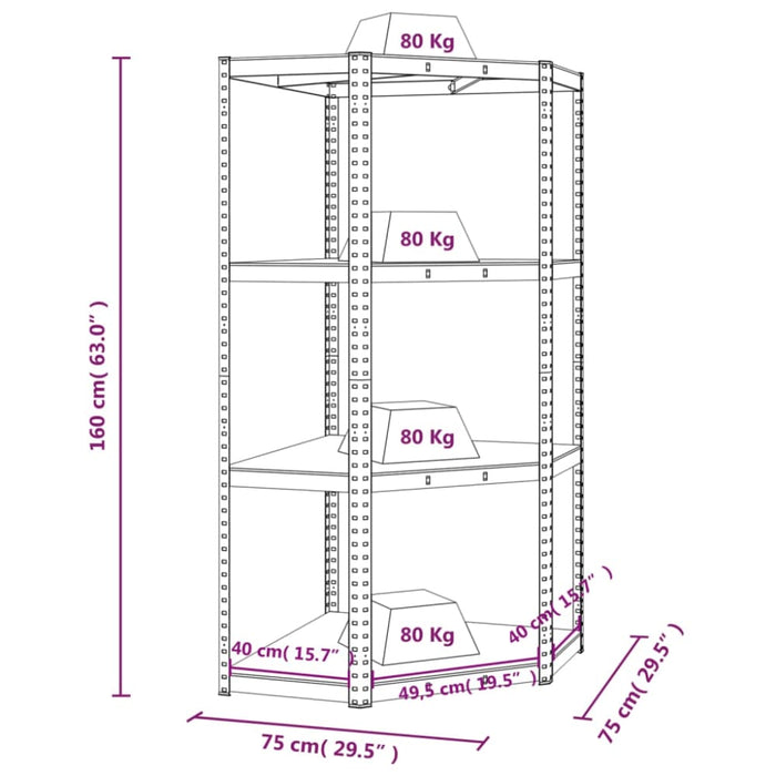 4-layer Corner Shelf Anthracite Steel And Engineered Wood