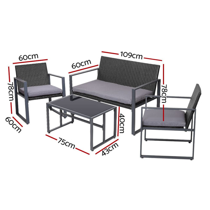 4 Pcs Outdoor Dining Set Lounge Setting Patio Wicker Chairs