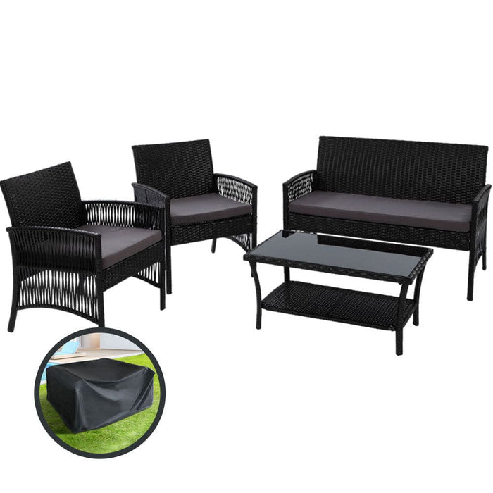 4 Pcs Outdoor Furniture Lounge Setting Rattan Patio Dining