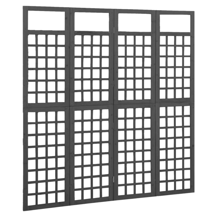 4 Panel Room Divider Trellis Solid Fir Wood Black Gl6016