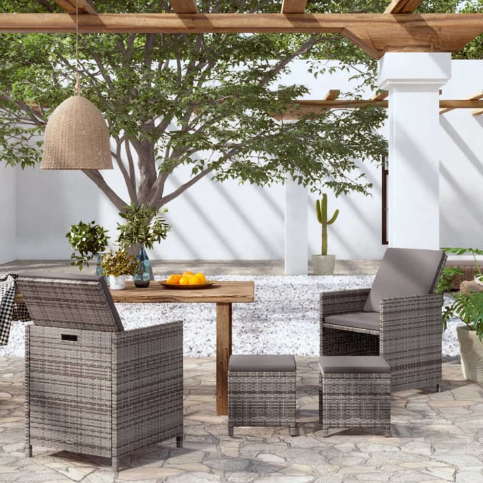 4 Piece Garden Chair And Stool Set Poly Rattan Grey Tolipt