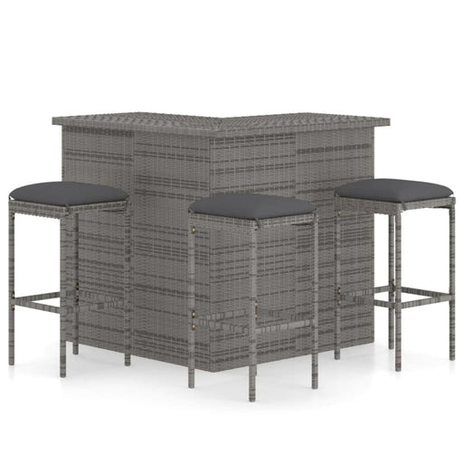 4 Piece Garden Bar Set With Cushions Poly Rattan Grey