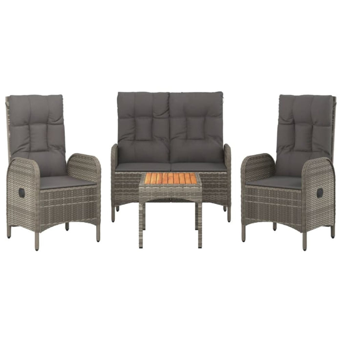 4 Piece Garden Dining Set With Cushions Grey Poly Rattan