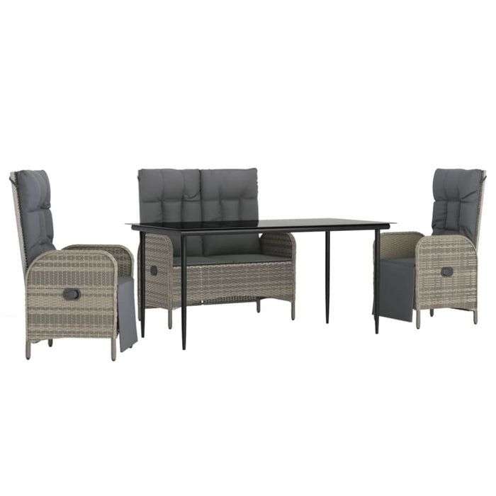 4 Piece Garden Dining Set With Cushions Grey Poly Rattan