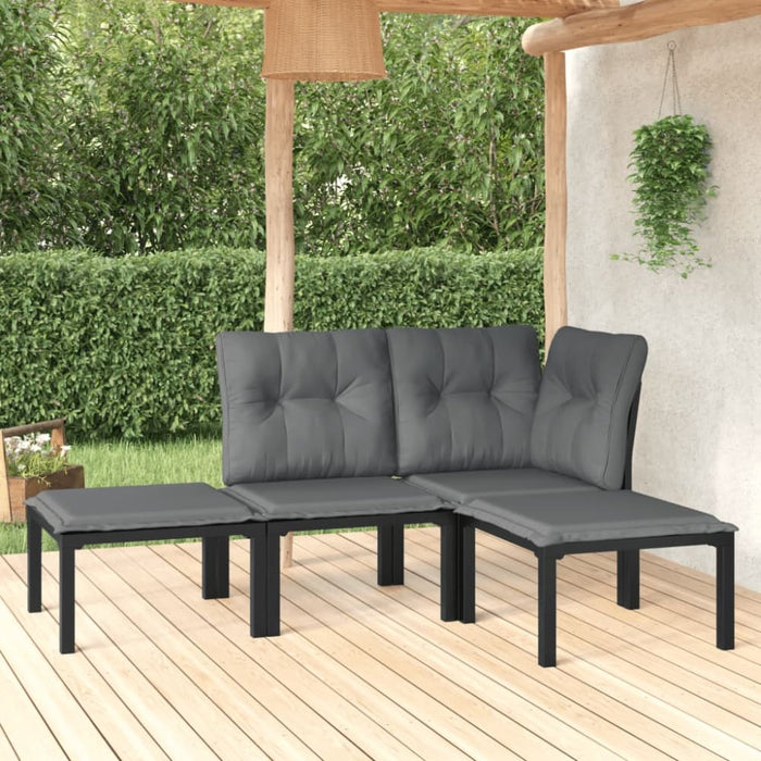 4 Piece Garden Lounge Set Black And Grey Poly Rattan Toniiao