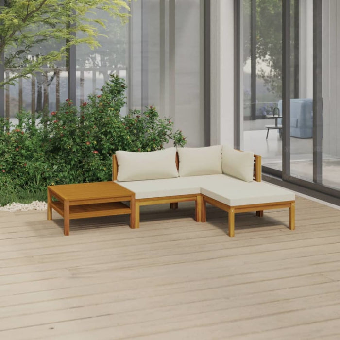 4 Piece Garden Lounge Set With Cream Cushion Solid Acacia