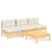 4 Piece Garden Lounge Set With Cream Cushions Pinewood