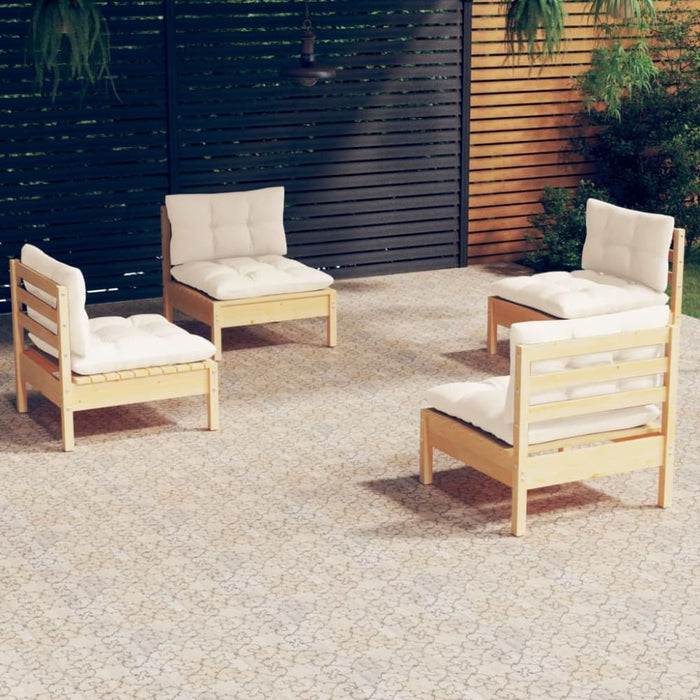 4 Piece Garden Lounge Set With Cream Cushions Pinewood