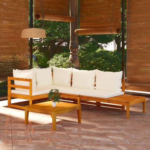 4 Piece Garden Lounge Set With Cream White Cushions Acacia