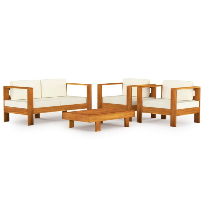 4 Piece Garden Lounge Set With Cream White Cushions Acacia