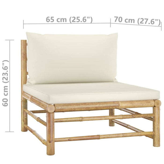 4 Piece Garden Lounge Set With Cream White Cushions Bamboo