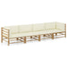 4 Piece Garden Lounge Set With Cream White Cushions Bamboo