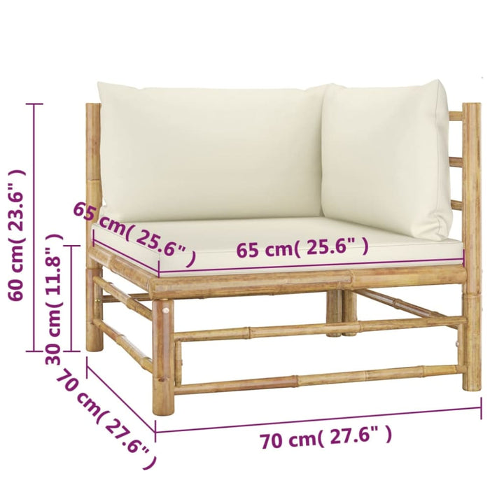 4 Piece Garden Lounge Set With Cream White Cushions Bamboo