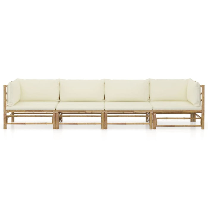 4 Piece Garden Lounge Set With Cream White Cushions Bamboo