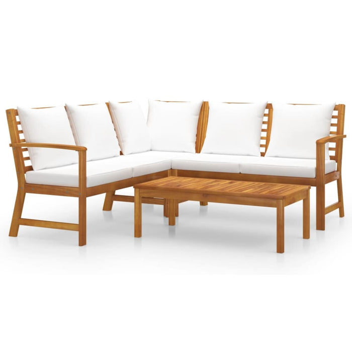 4 Piece Garden Lounge Set With Cushion Cream Solid Acacia