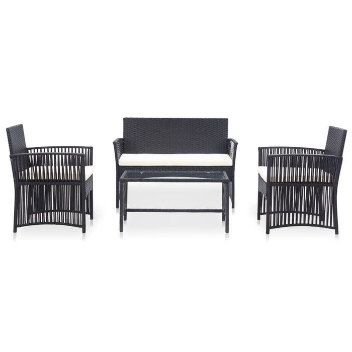 4 Piece Garden Lounge Set With Cushion Poly Rattan Black