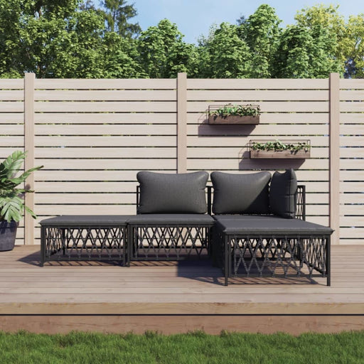 4 Piece Garden Lounge Set With Cushions Anthracite Steel