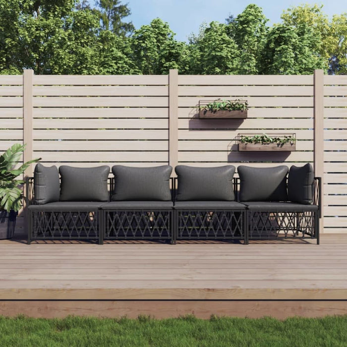 4 Piece Garden Lounge Set With Cushions Anthracite Steel