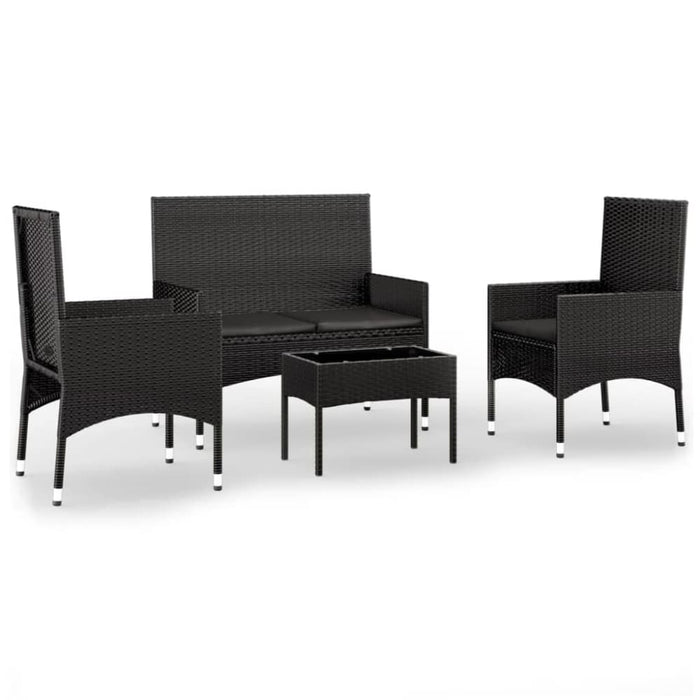 4 Piece Garden Lounge Set With Cushions Black Poly Rattan