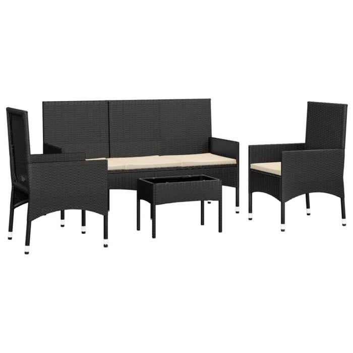 4 Piece Garden Lounge Set With Cushions Black Poly Rattan