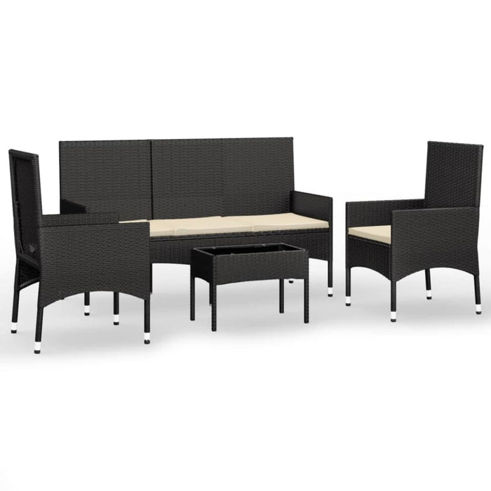 4 Piece Garden Lounge Set With Cushions Black Poly Rattan