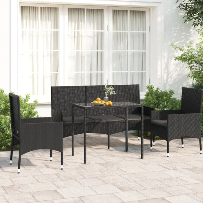 4 Piece Garden Lounge Set With Cushions Black Poly Rattan