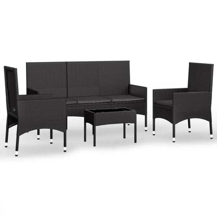 4 Piece Garden Lounge Set With Cushions Black Poly Rattan