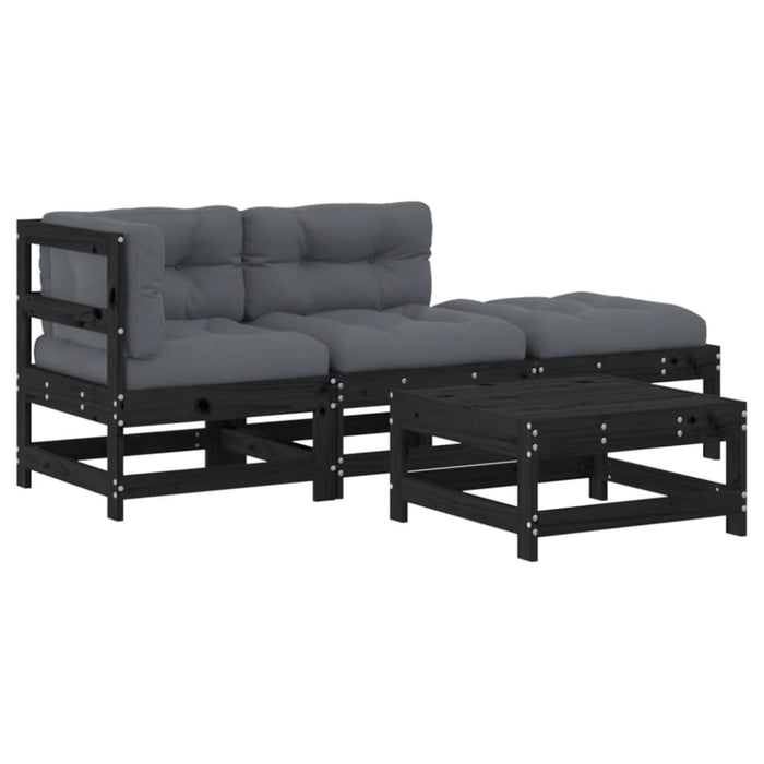 4 Piece Garden Lounge Set With Cushions Black Solid Wood