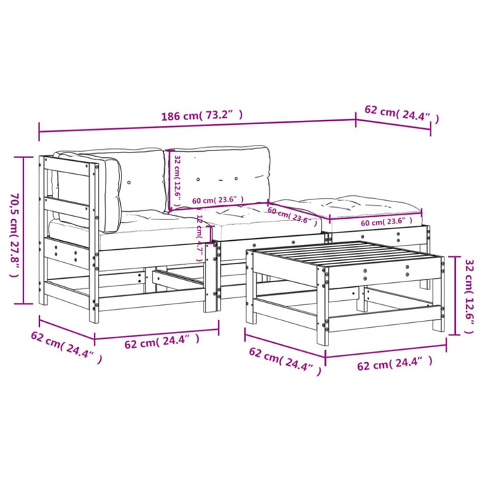 4 Piece Garden Lounge Set With Cushions Black Solid Wood