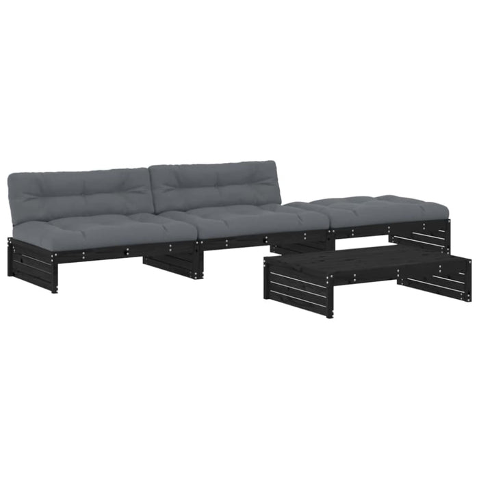 4 Piece Garden Lounge Set With Cushions Black Solid Wood