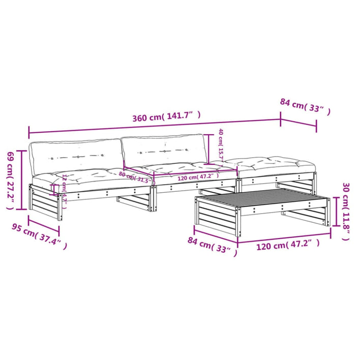 4 Piece Garden Lounge Set With Cushions Black Solid Wood