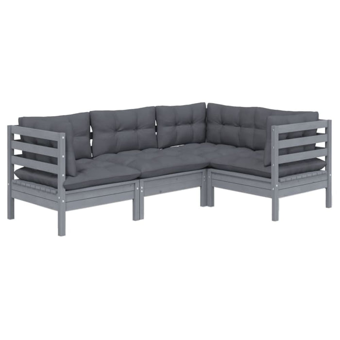 4 Piece Garden Lounge Set With Cushions Grey Pinewood