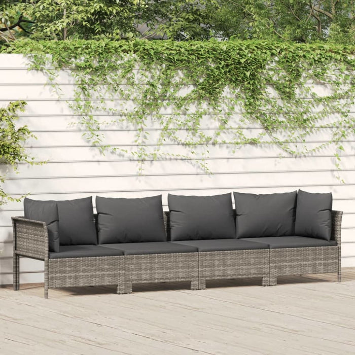 4 Piece Garden Lounge Set With Cushions Grey Poly Rattan