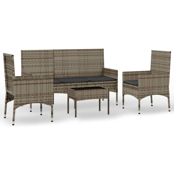 4 Piece Garden Lounge Set With Cushions Grey Poly Rattan