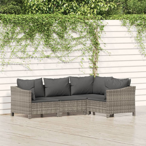 4 Piece Garden Lounge Set With Cushions Grey Poly Rattan