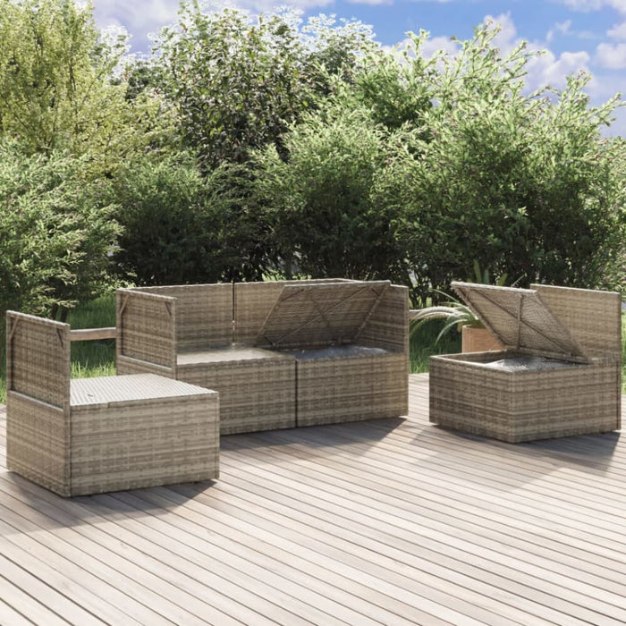 4 Piece Garden Lounge Set With Cushions Grey Poly Rattan