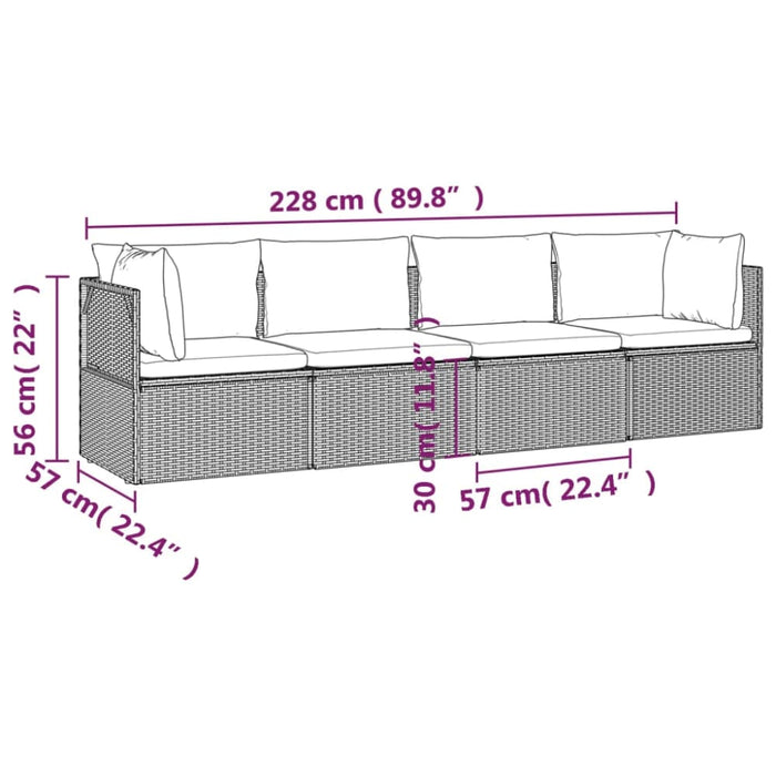 4 Piece Garden Lounge Set With Cushions Grey Poly Rattan