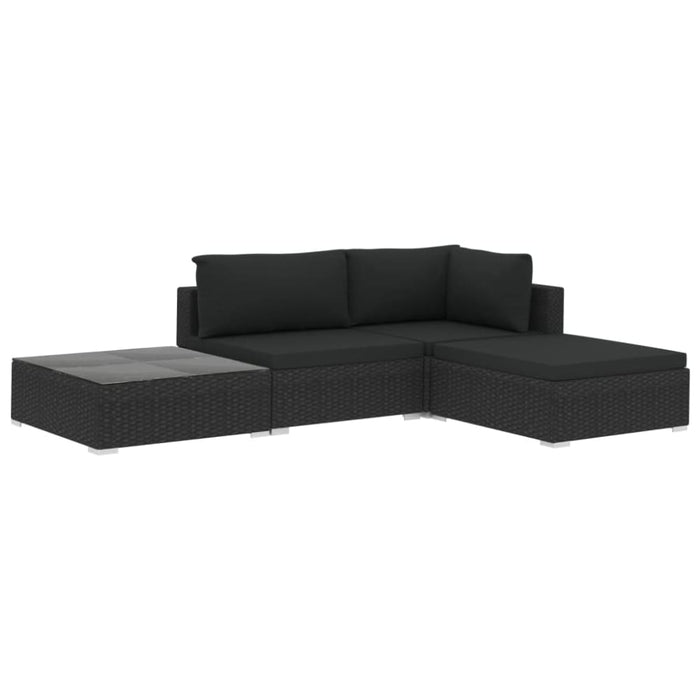 4 Piece Garden Lounge Set With Cushions Poly Rattan Black