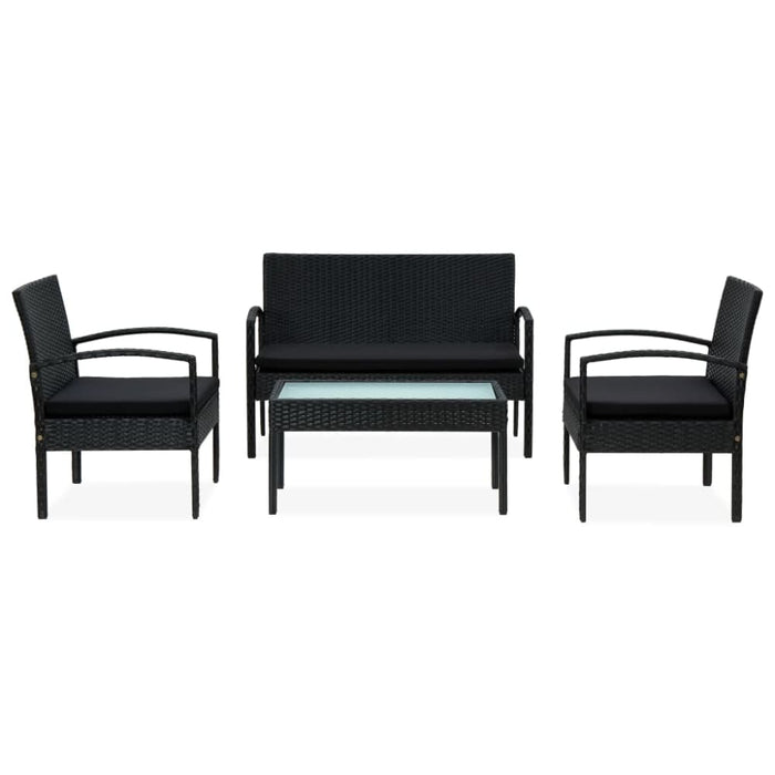 4 Piece Garden Lounge Set With Cushions Poly Rattan Black