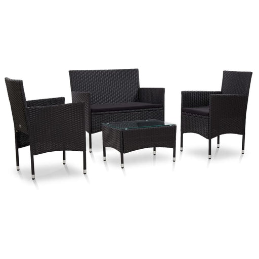 4 Piece Garden Lounge Set With Cushions Poly Rattan Black