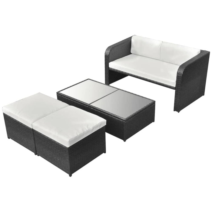 4 Piece Garden Lounge Set With Cushions Poly Rattan Black