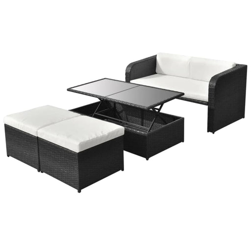 4 Piece Garden Lounge Set With Cushions Poly Rattan Black