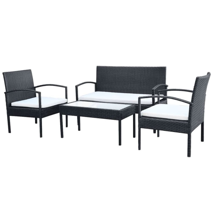 4 Piece Garden Lounge Set With Cushions Poly Rattan Black