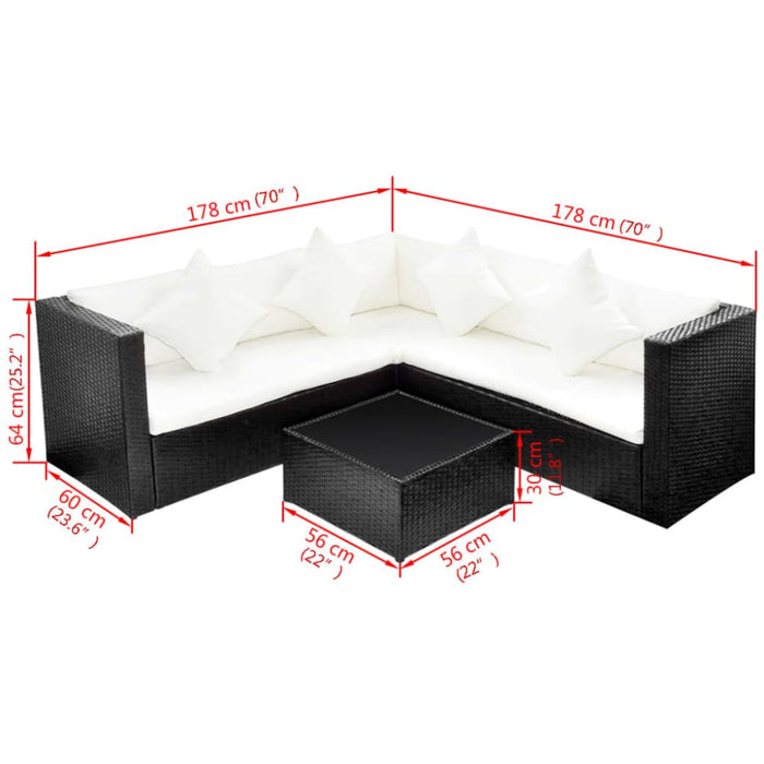 4 Piece Garden Lounge Set With Cushions Poly Rattan Black