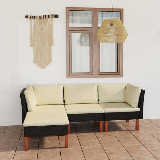 4 Piece Garden Lounge Set With Cushions Poly Rattan Black