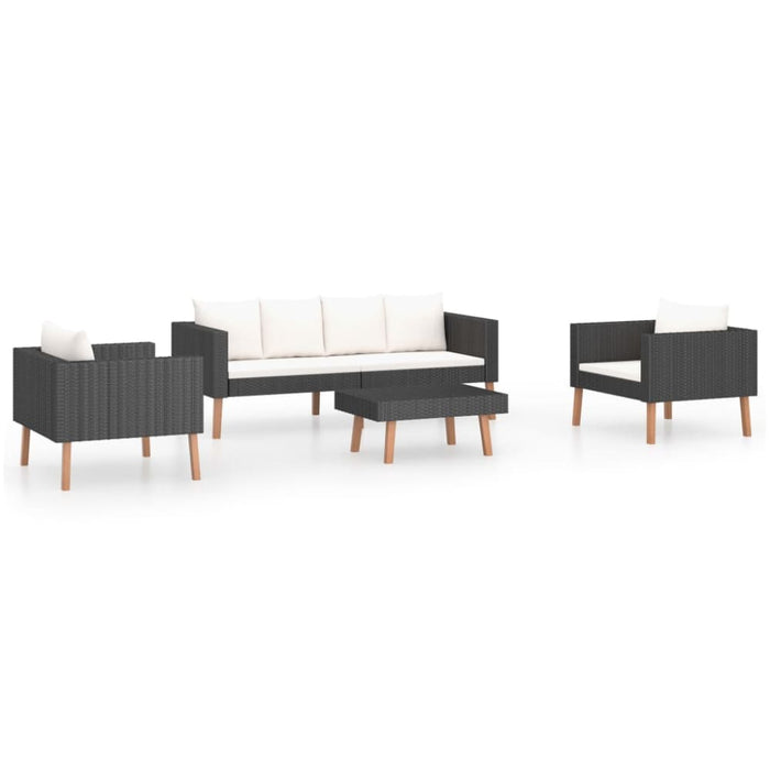 4 Piece Garden Lounge Set With Cushions Poly Rattan Black