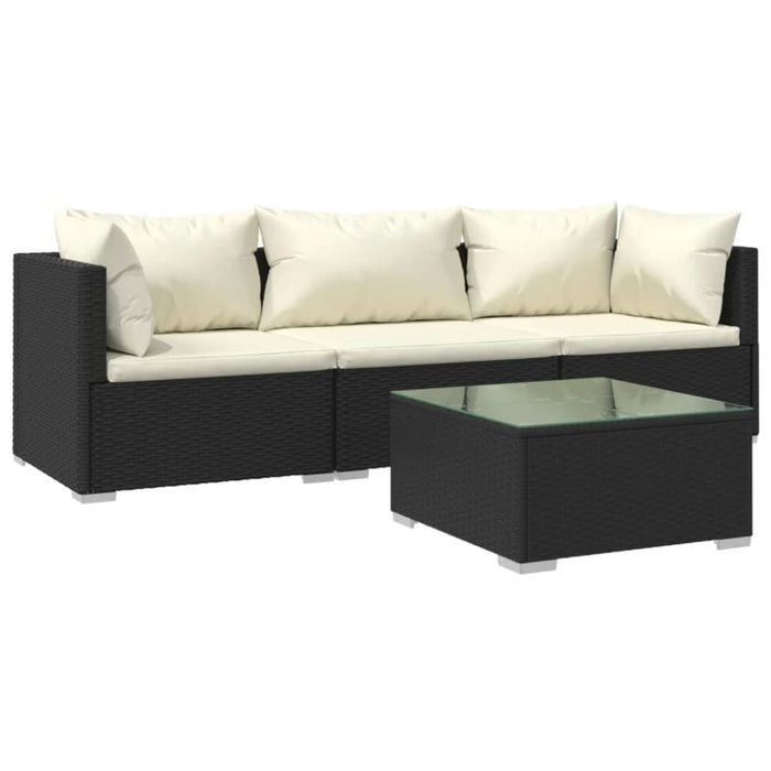 4 Piece Garden Lounge Set With Cushions Poly Rattan Black