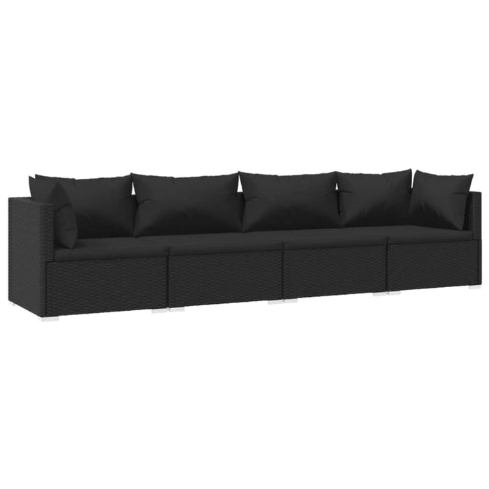 4 Piece Garden Lounge Set With Cushions Poly Rattan Black