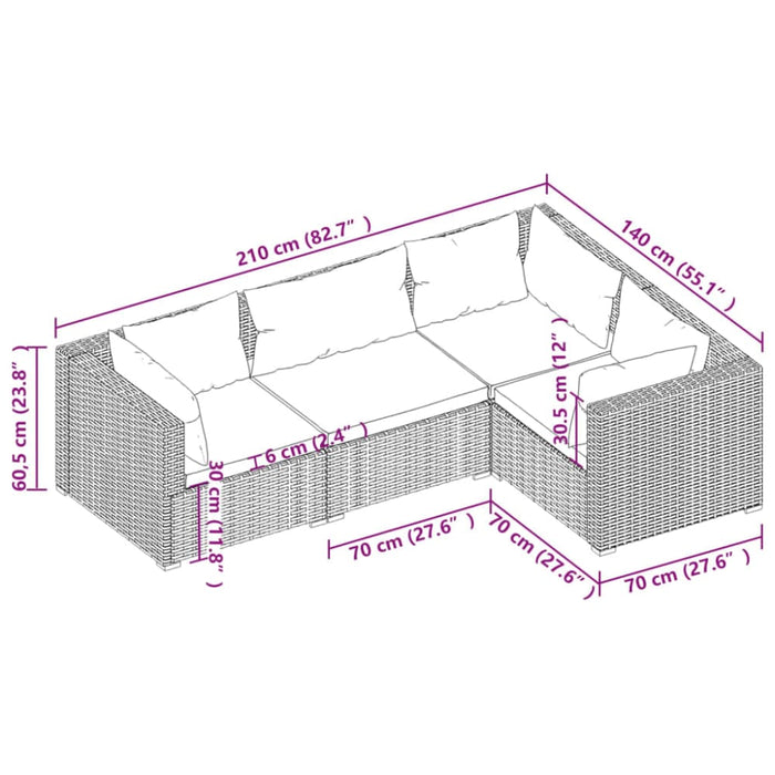 4 Piece Garden Lounge Set With Cushions Poly Rattan Black